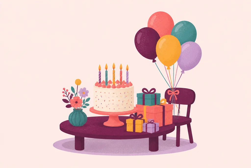 50 Birthday Party Games for Kids (Indoor + Outdoor) Frosted birthday cake with candles beside wrapped presents and colorful balloons at a kids' party table